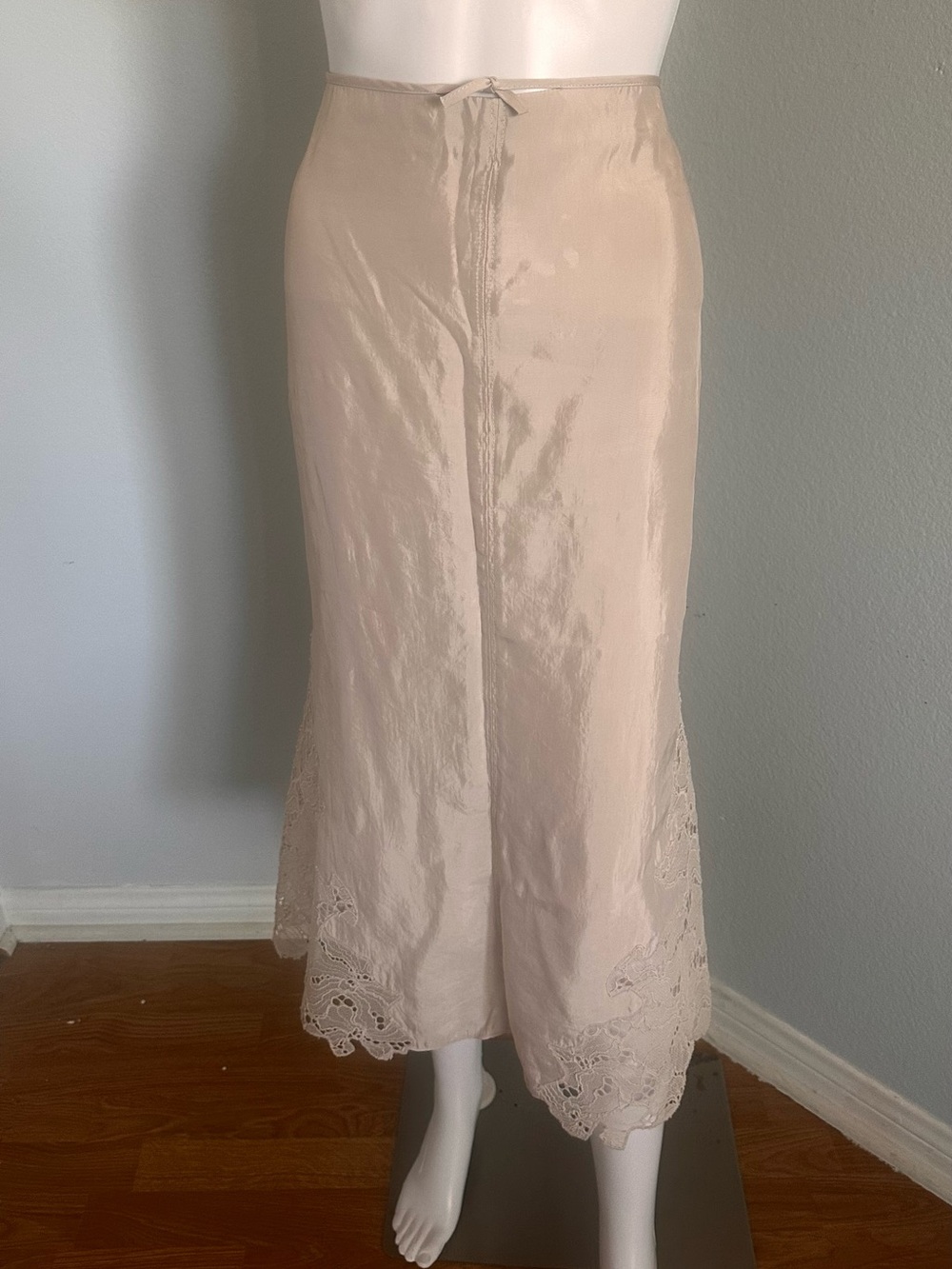 H&M Premium Collection Nude Lace-Trim Satin Slip Skirt